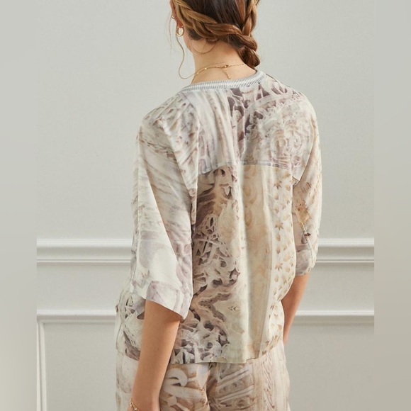 Anthropologie x Tiny Valetta Top Loungewear Neutral Patchwork Short Sleeve | XS - Picture 7 of 13